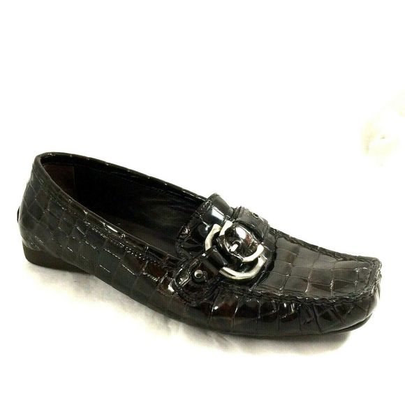 Stuart Weitzman Patent Leather Loafer Brown Croc 7 - Picture 1 of 8